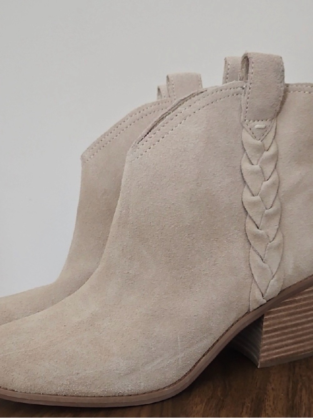 Toms Light Beige Suede Braided Ankle Booties